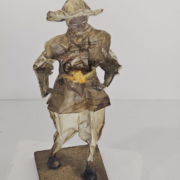 Vintage Folk Art Old Man Figurine Paper Mache Handmade Art Old Man w Mustache - Picture 2 of 11